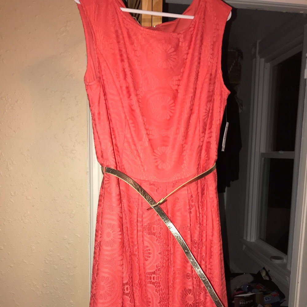 Coral dress with belt